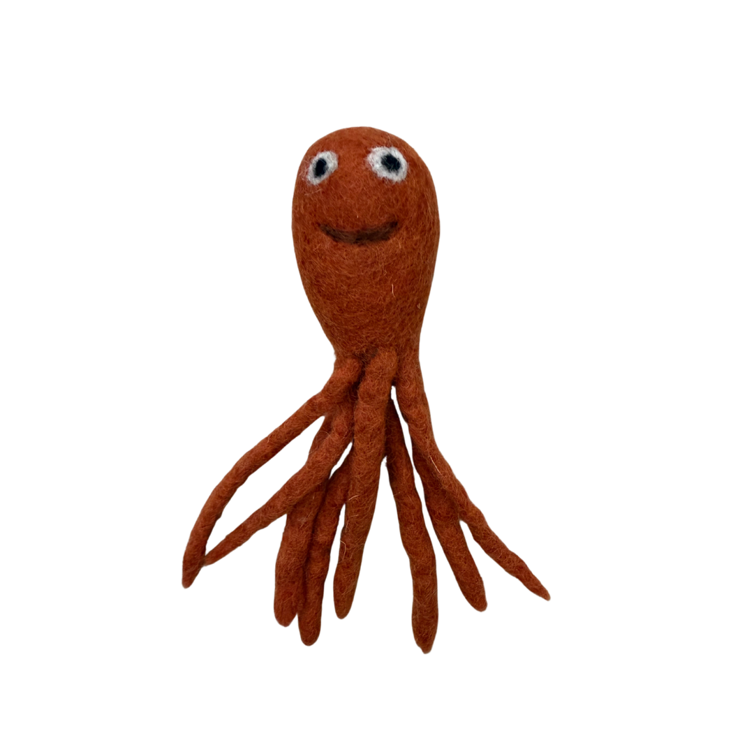 Wool Felt Octopus Cat Toy 15cm (Brown/Pink)
