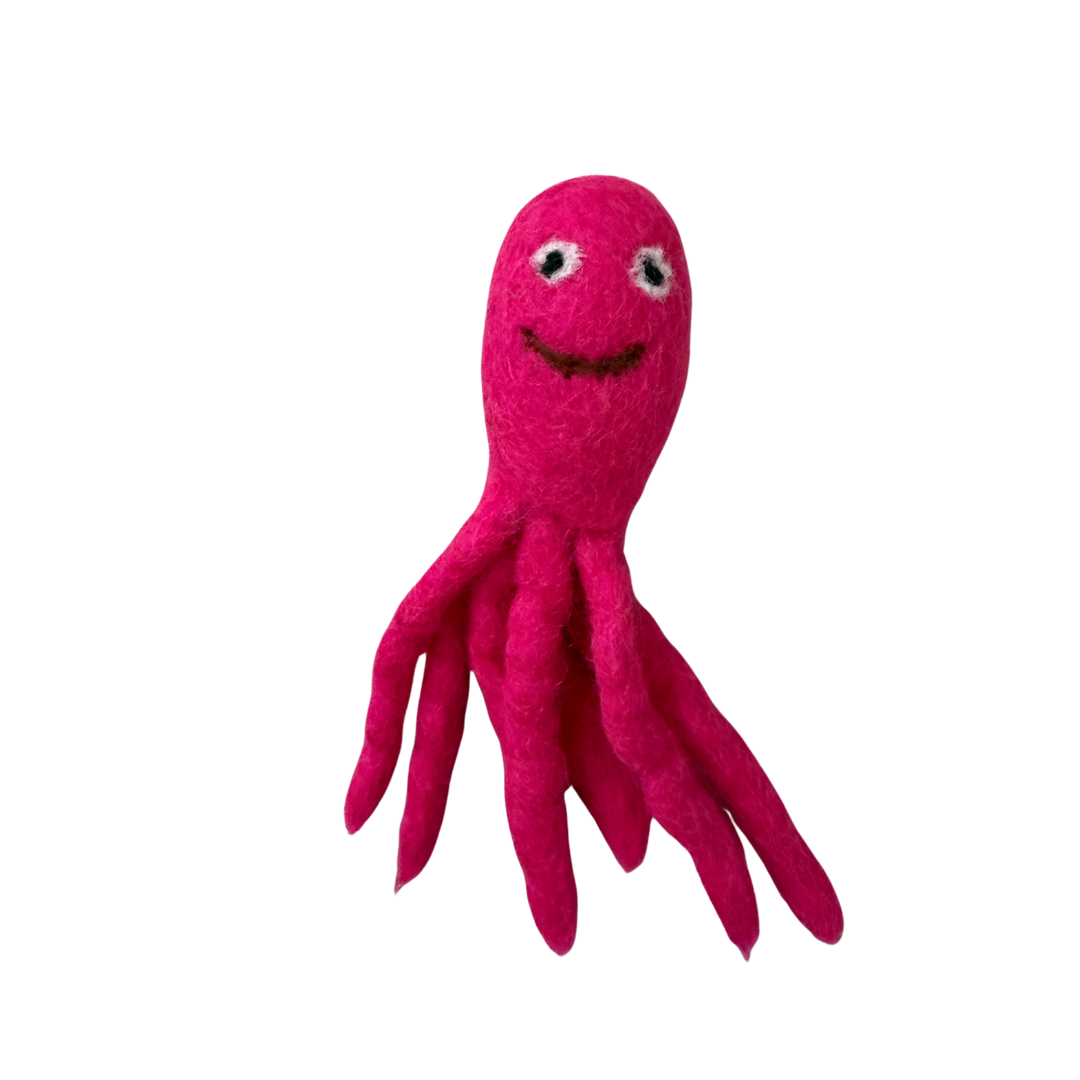 Wool Felt Octopus Cat Toy 15cm (Brown/Pink)