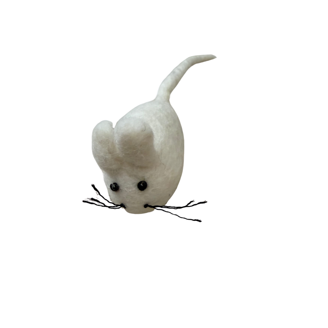 Wool Felt Mouse Cat Toy (White/Grey)
