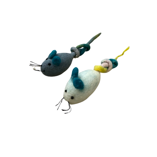 Wool Felt Mouse with 35 Long Tail Cat Toy (White/Grey)