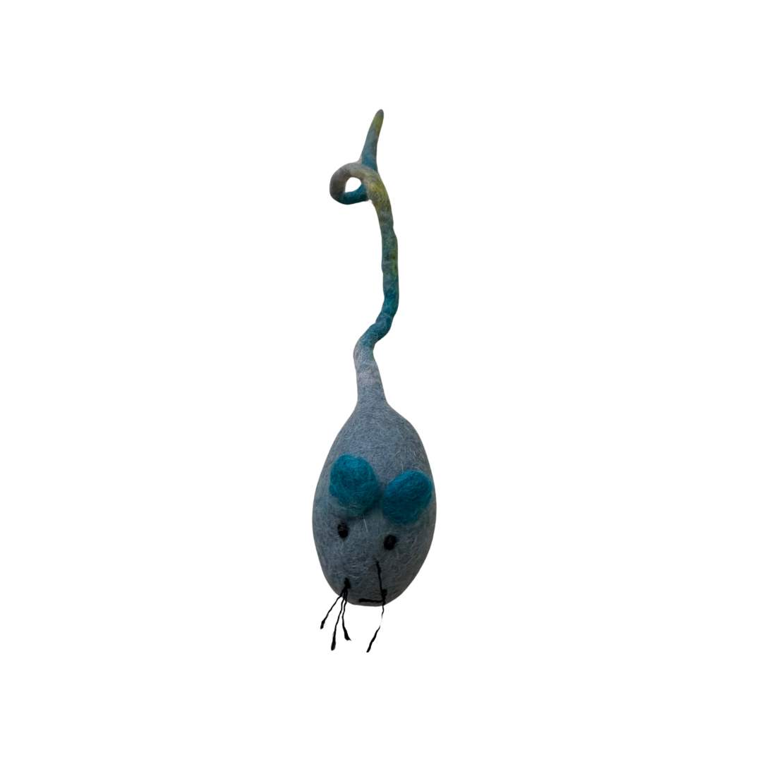 Wool Felt Mouse with 35 Long Tail Cat Toy (White/Grey)