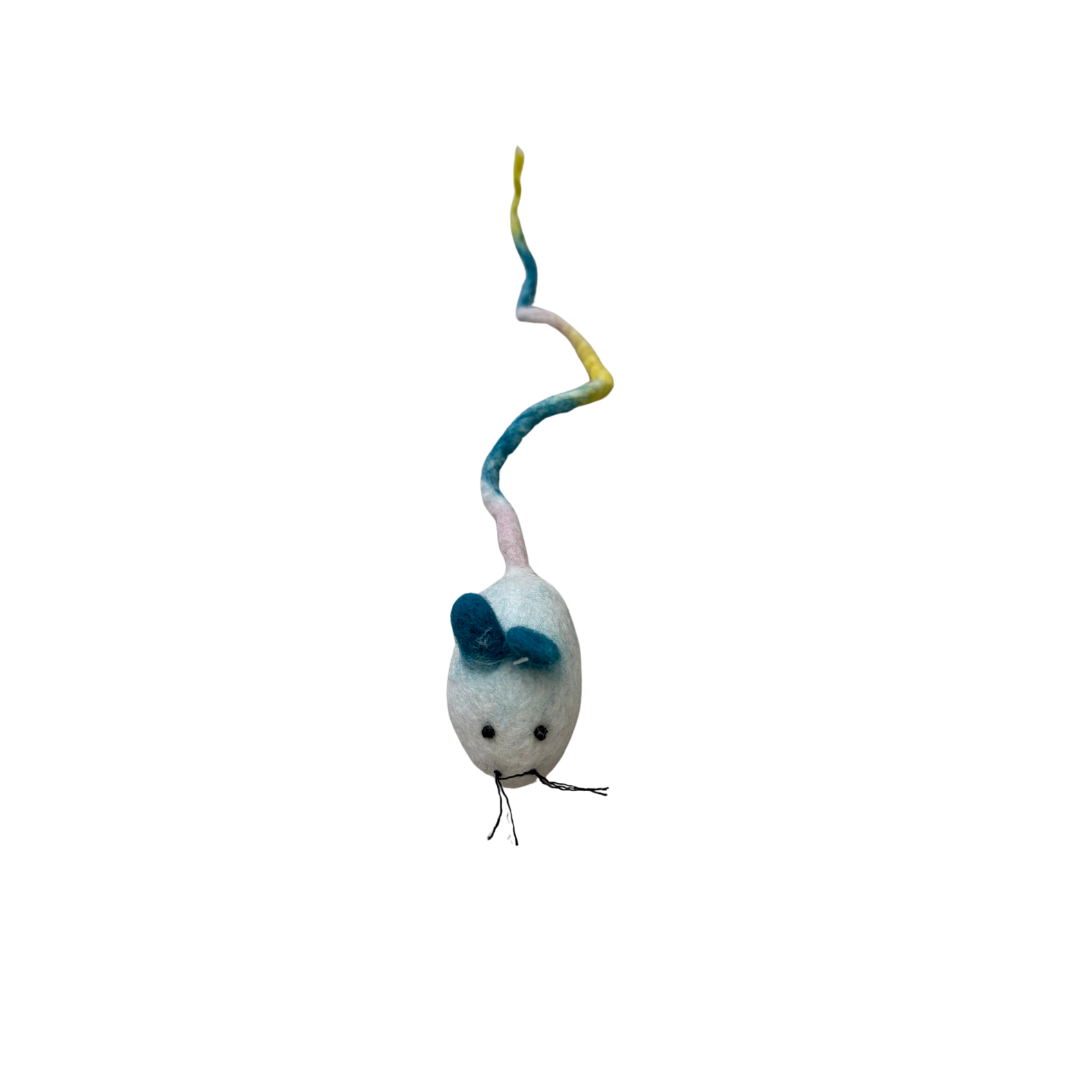 Wool Felt Mouse with 35 Long Tail Cat Toy (White/Grey)