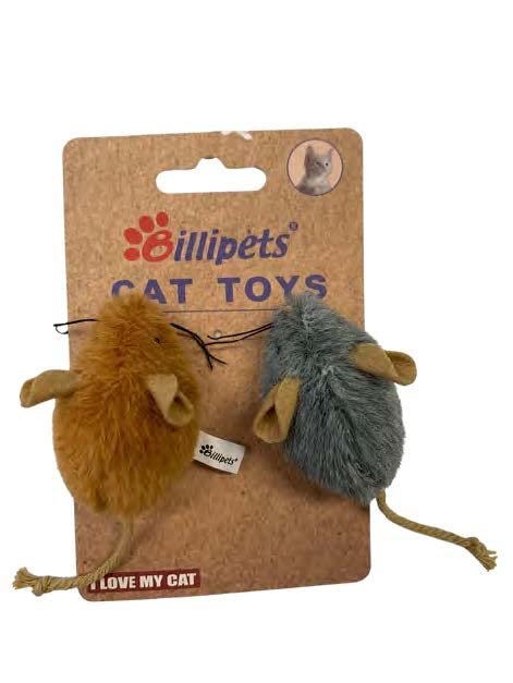 Billipets 5cm Plush Mouse Cat Toys - 2pcs Set (light brown & grey)