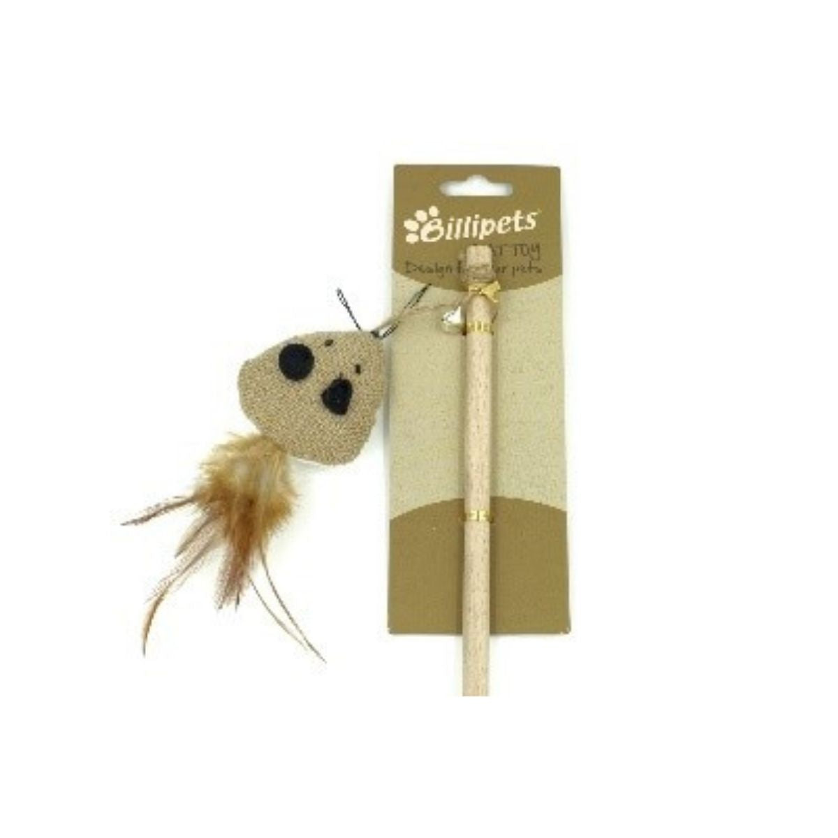Billipets 40cm Wooden Sisal Cat Dangler with Natural Feather with Bells