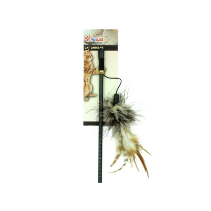 Cat playing with a durable feather teaser wand toy