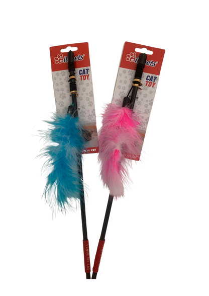 Cat Toy 50cm Plastic Wand Kitten Colorful Long Fur Dangler