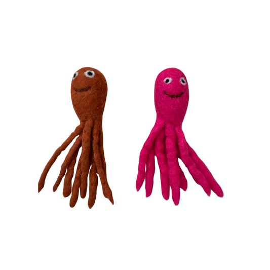 Wool Felt Octopus Cat Toy 15cm  (Brown/Pink)