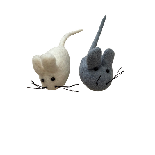 Wool Felt Mouse Cat Toy (White/Grey)