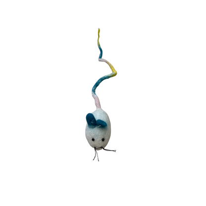 Wool Felt Mouse with 35 Long Tail Cat Toy (White/Grey)