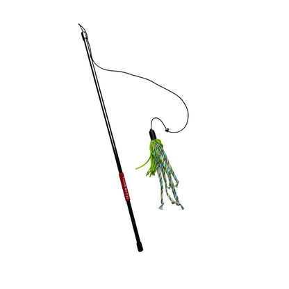 Cat playing with a durable teaser wand toy.