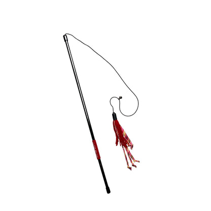 Cat playing with a durable teaser wand toy.