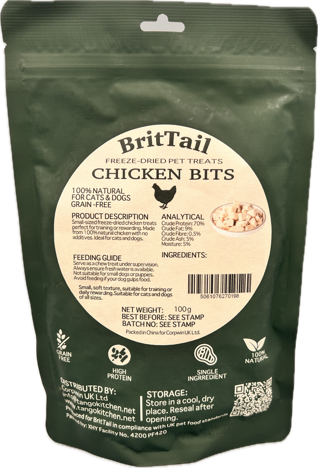 BritTail Freeze-Dried Chicken Bits 100g back label