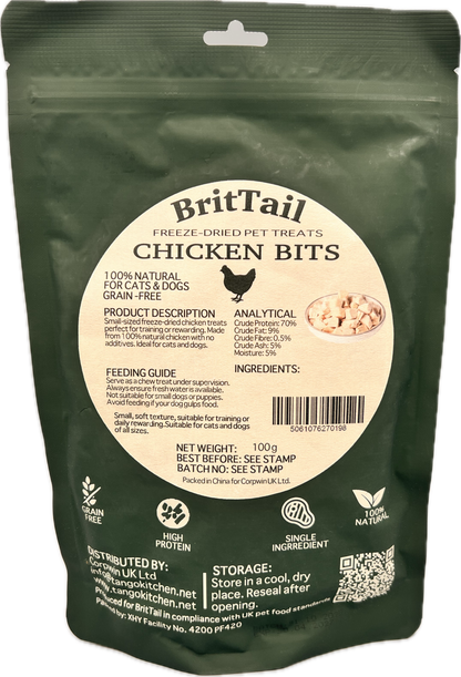 BritTail Freeze-Dried Chicken Bits 100g back label