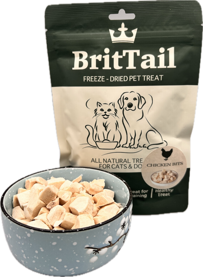 BritTail Freeze-Dried Chicken Bits product and bowl