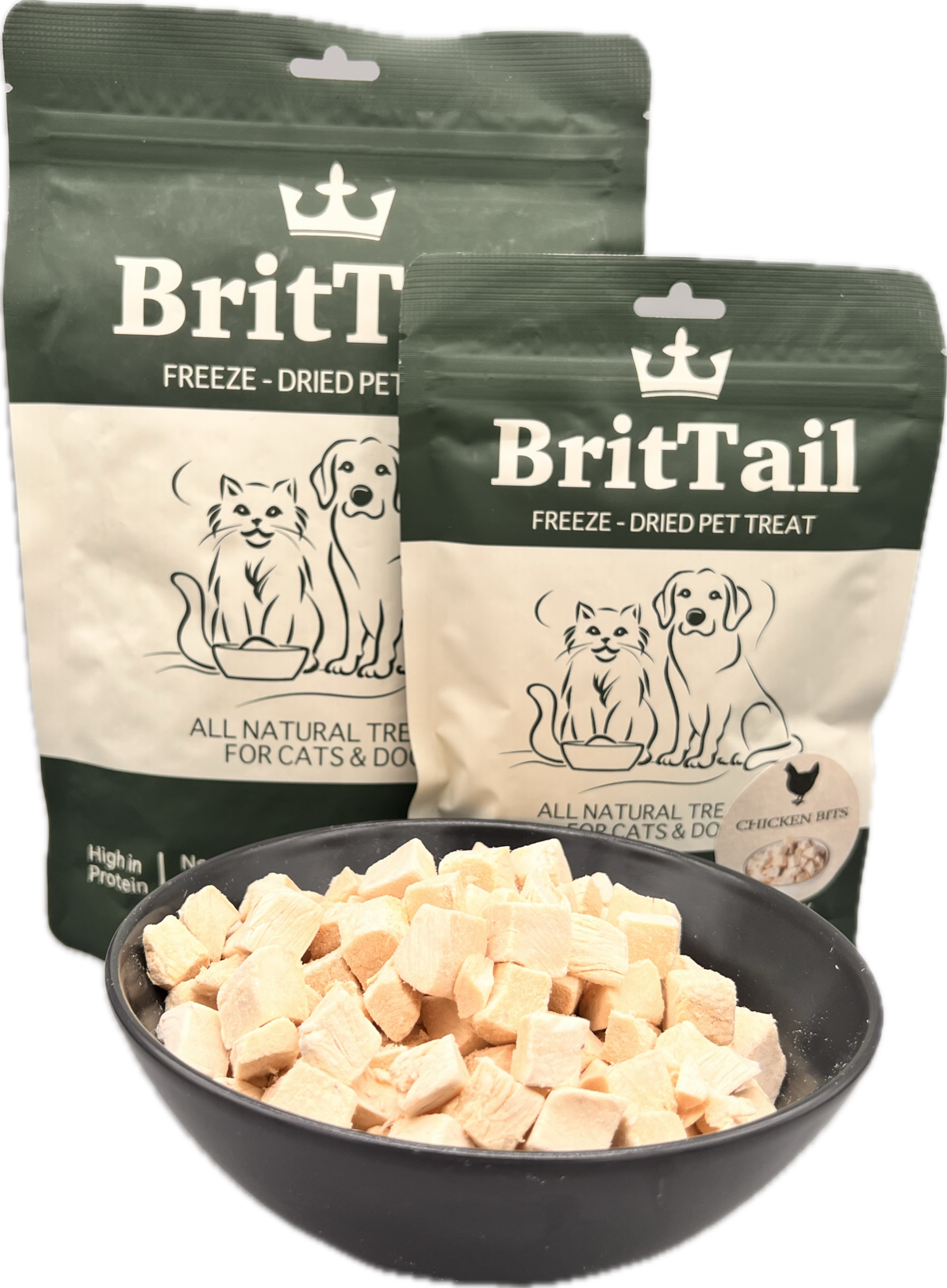 BritTail Freeze-Dried Chicken Bits size comparison