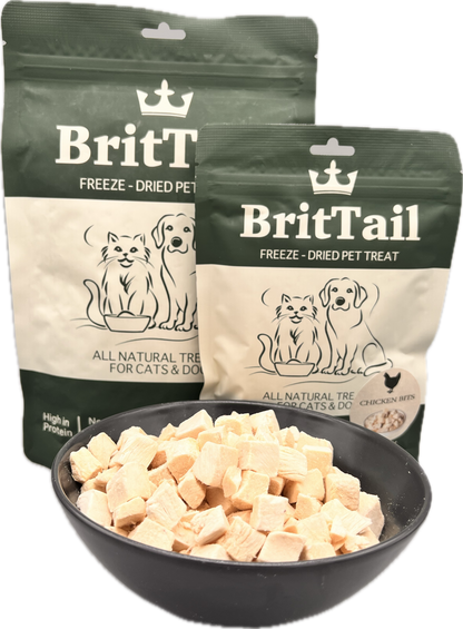 BritTail Freeze-Dried Chicken Bits size comparison