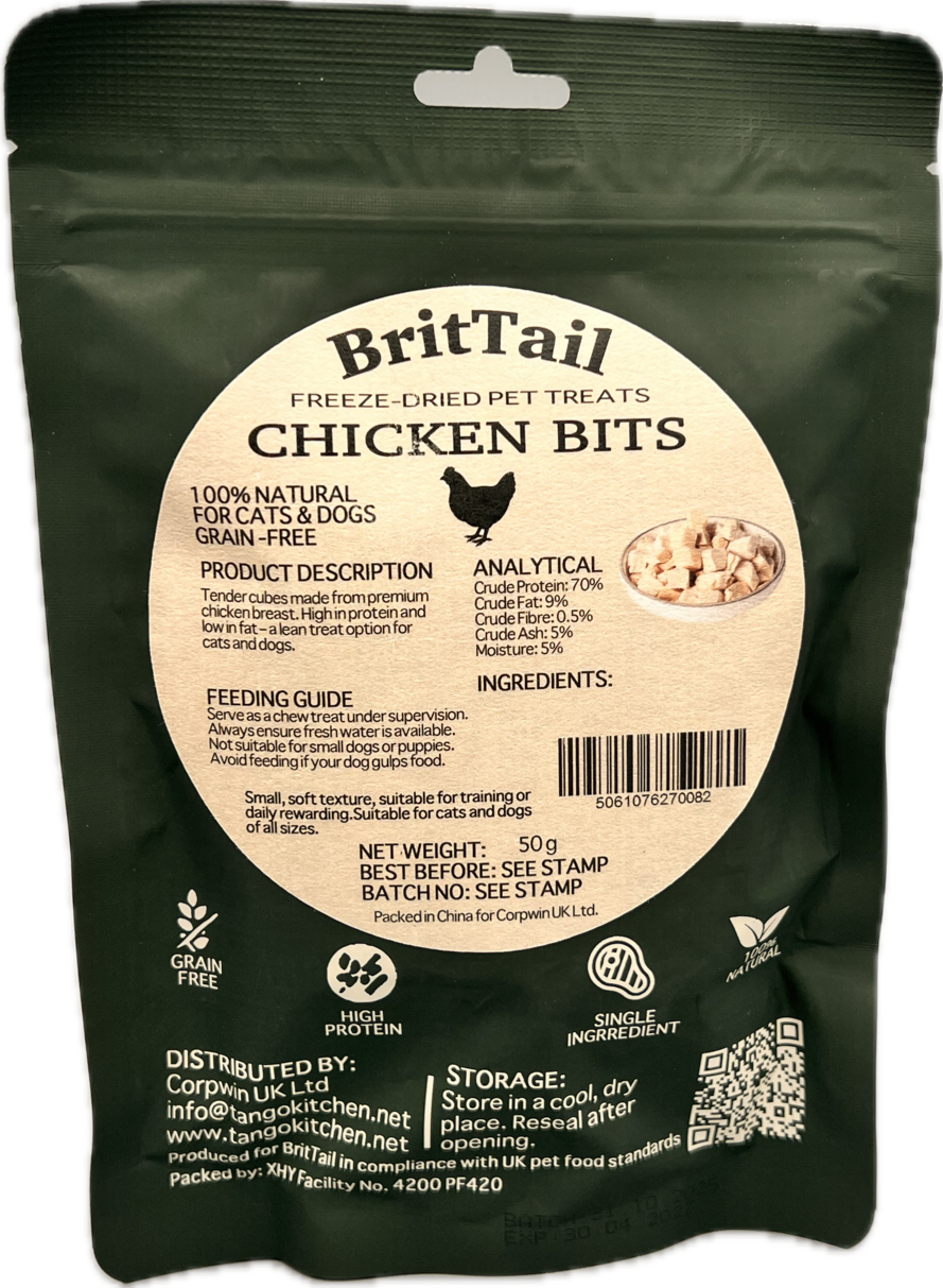 BritTail Freeze-Dried Chicken Bits 50g back label