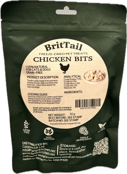 BritTail Freeze-Dried Chicken Bits 50g back label