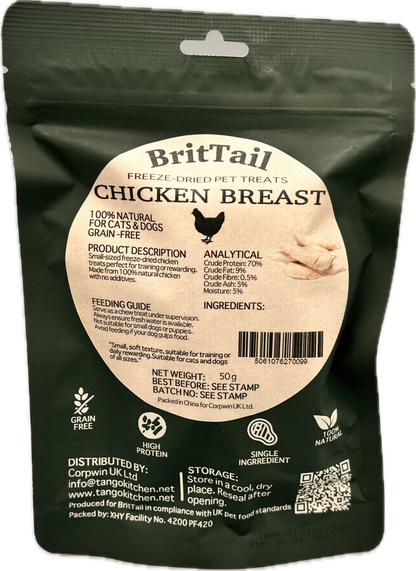 BritTail Freeze-Dried Chicken Bits 100g back label