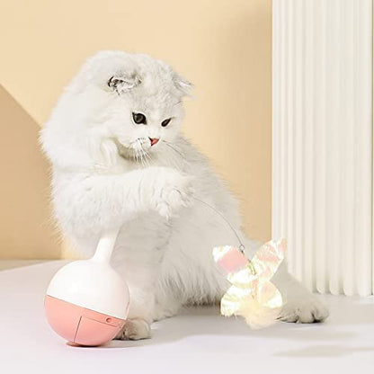 Cat Interactive Toys for Indoor Cats Roly Poly Feather Toys Pet Electric Exercise Automatic Feeder, 3 Feather Replacements, Pink