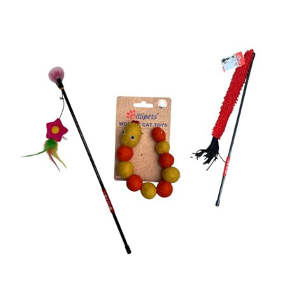 Colorful Cat Teaser Wand Bundle - Garden. Colorful and Interactive Cat toys for cats/Kitten (3pcs set)