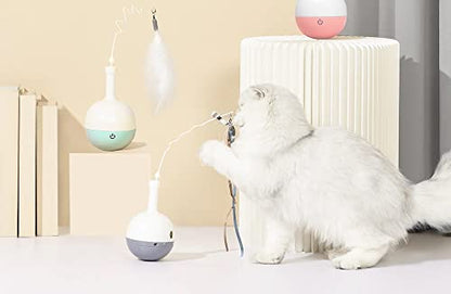 Cat Interactive Toys for Indoor Cats Roly Poly Feather Toys Pet Electric Exercise Automatic Feeder, 3 Feather Replacements, Pink