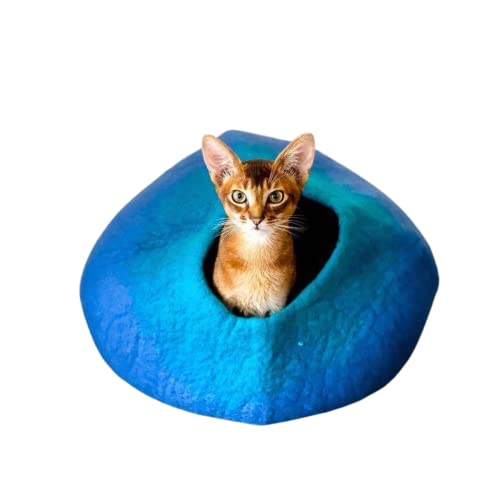 Billipets Premium Wool Cat Bed Cave - Handmade 100% New Zealand Wool Bed for Cats and Kittens