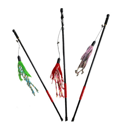 Cat playing with a durable teaser wand toy.