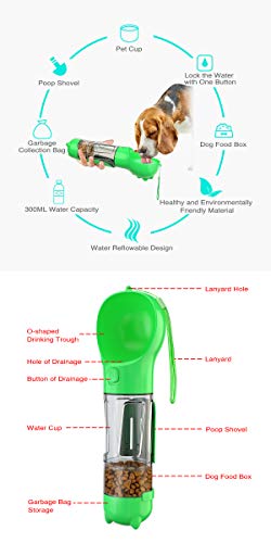 3 in 1 Portable Pet Water Bottle, 300ml bottle, Food Bucket, Poop Bag for Dog Cat Pet Outdoor Walking Travelling Drinking