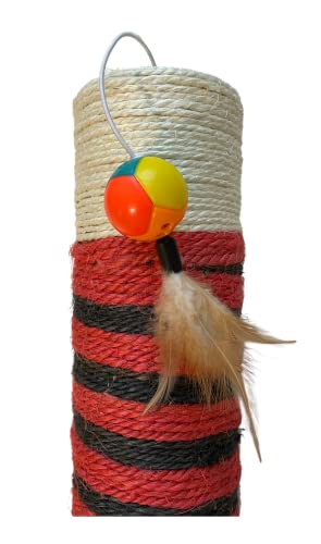 Billipets 50cm Tall Extra Thick Cat Scratching Post with Sisal Base, Cat Toys Plastic Ball and Feather