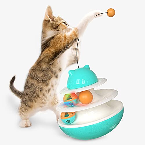 Billipets Shake the Turntable Cat Toy with Flash Light Ball, Catnip Balls, Table Tennis Ball, Cat Rod Interactive Cat Toy