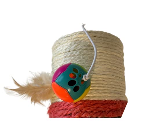 Billipets 50cm Tall Extra Thick Cat Scratching Post with Sisal Base, Cat Toys Plastic Ball and Feather