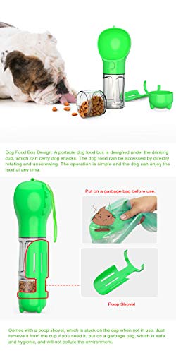 Billipets 3 in 1 Portable Pet Water Bottle, 300ml bottle, Food Bucket, Poop Bag for Dog Cat Pet Outdoor Walking Travelling Drinking