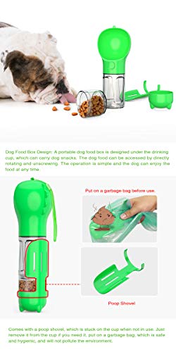 3 in 1 Portable Pet Water Bottle, 300ml bottle, Food Bucket, Poop Bag for Dog Cat Pet Outdoor Walking Travelling Drinking