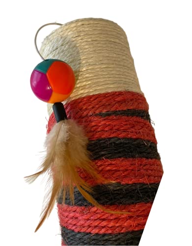 Billipets 50cm Tall Extra Thick Cat Scratching Post with Sisal Base, Cat Toys Plastic Ball and Feather