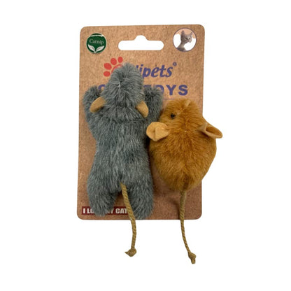 9cm Plush Lying Mouse and 5cm Mini Mouse Cat Toys 2 pcs set